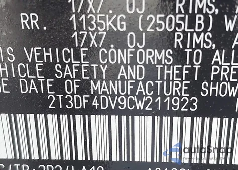 2012 Toyota Rav4 Limited из США, поврежденный, VIN 2T3DF4DV9CW211923